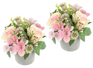4019844823238 - Kunstblume IGEA Blumengesteck im Topf 2er Set rosa (hellrosa) B16cm H15cm L16cm Polyester Kunstpflanzen Rosen Hortensie Hochzeit Hochzeitsdeko Blumenschmuck Künstliche Blume