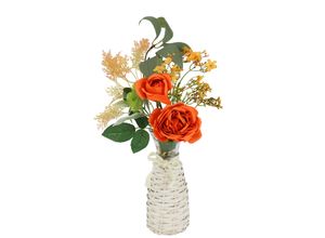 4019844823535 - Kunstblume IGEA Arrangement Rosen in Vase orange B22cm H40cm L18cm Polyester Kunstpflanzen Künstliches Bouquet Strauß Seidenblumen Blume Blumenschmuck Dekoblumen