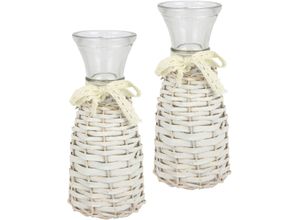 4019844823856 - IGEA Dekovase »Glasvase« (2 St) 2er Set mit Weidekorb und Spitze Rattangeflecht Vintage Blumenvase