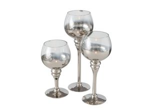 4020607551640 - 3er Set Windlicht Minou Set H20-30 x Ø11 cm silber metallic