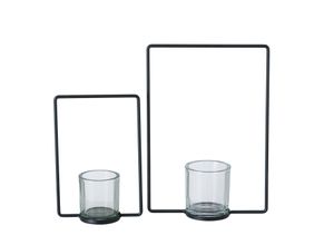 4020607959293 - 2er Set Teelichthalter Franjo Set 15-22 x 8 x 22-31 cm schwarz