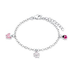 4020689082414 - Armband PRINZESSIN LILLIFEE 9082414 Marienkäfer Schmetterling Kleeblatt Armbänder Gr Silber 925 (Sterlingsilber) rosa (silberfarben rosa pink pink) Mädchen mit Zirkonia (synth)