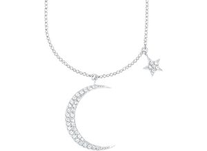 4020689270231 - Kette mit Anhänger AMOR Mond und Stern Halsketten Gr Silber 925 (Sterlingsilber) Länge 50 cm Breite 1 mm silberfarben (silberfarben kristallweiß) Damen mit Zirkonia (synth)