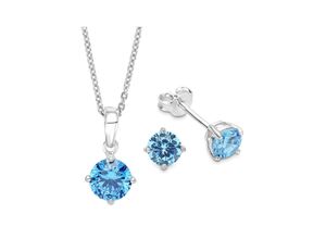 4020689964888 - Schmuckset AMOR 9964963 9964888 Halskette und Ohrringe Schmuck-Sets blau (silberfarben royalblau royalblau) Damen Brautschmuck mit Zirkonia (synth)