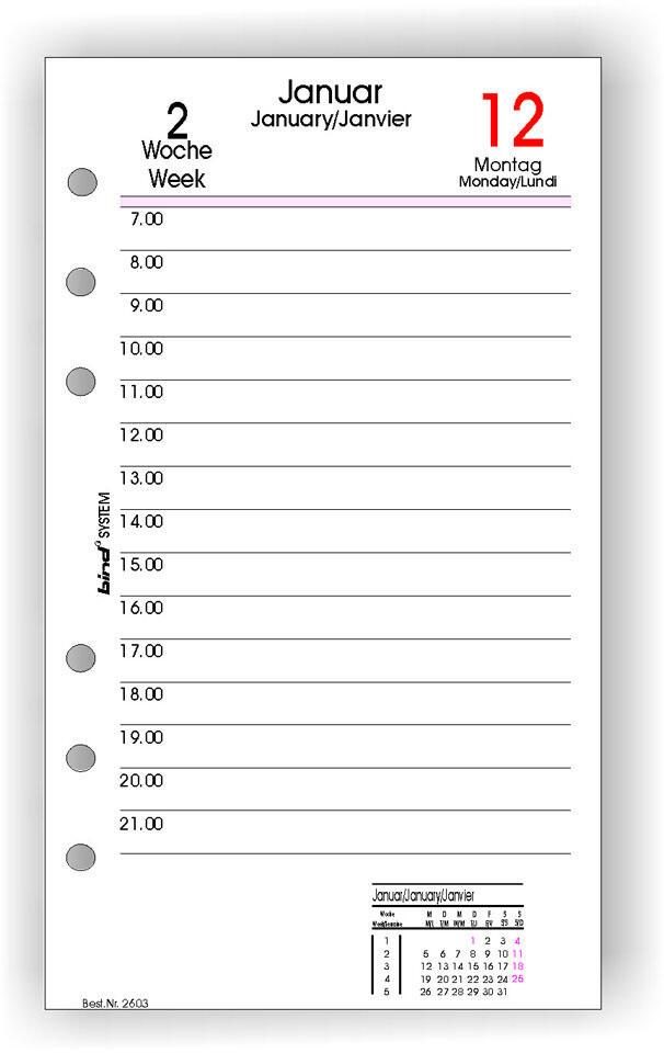 4021068025626 - Kalendereinlage B260225 1 Woche   2 Seiten 95x172mm (A6) 2025 4021068025626 bind