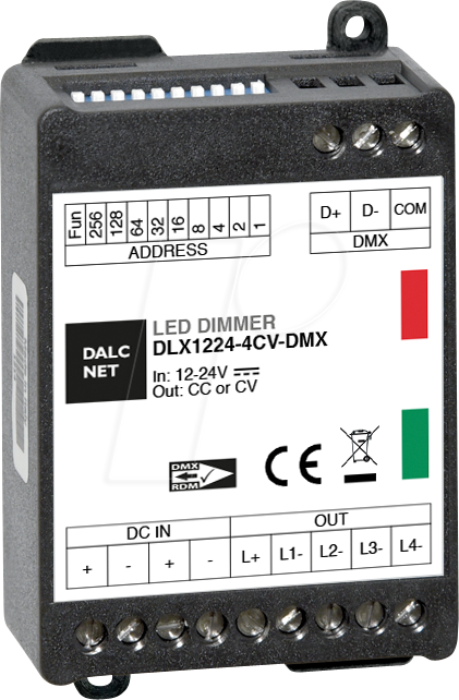 4021087091091 - DLX1224-4CV-DMX - LED-Dimmer PWM 12V-24V 5 A CV DMX 4 Ausgänge