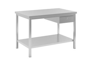 4021177468512 - eurokraft basic Edelstahl-Arbeitstisch 1 Schublade 1 Fachboden voll Breite 1200 mm