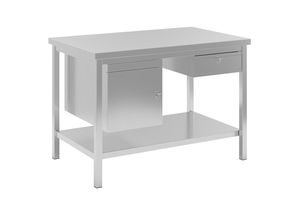 4021177468567 - eurokraft basic Edelstahl-Arbeitstisch 1 Unterbauschrank 1 Schublade 1 Fachboden voll Breite 1200 mm