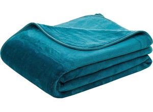 4021626171925 - Wohndecke GÖZZE Uni Decke aus recyceltem Polyester Wohndecken Gr B L 150 cm x 200 cm blau (petrol) Kunstfaserdecken Kuscheldecke