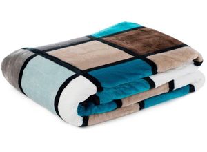 4021626348259 - Wohndecke GÖZZE Antigua Wohndecken Gr B L 150 cm x 200 cm blau (aqua taupe) Kunstfaserdecken mit modernem Karo Kuscheldecke 150x200 cm