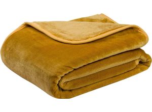 4021626435225 - Wohndecke GÖZZE Premium Cashmere Feeling Wohndecken Gr B L 180 cm x 220 cm gelb (senf) Kunstfaserdecken mit premium Cashmere Feeling Kuscheldecke