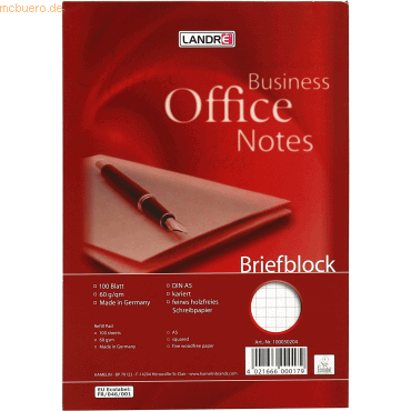 4021666000179 - 5 x Briefblock Office A5 100 Blatt 70 g qm kariert