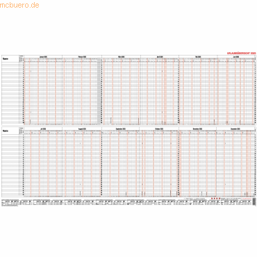 4021819012400 - Urlaubsplaner Nr 1240 12Monate 1Seite für 30 Mitarbeiter 985x60