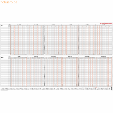 4021819012424 - Urlaubsplaner Maxi 985x60cm für 30 Mitarbeiter im Versandrohr 20