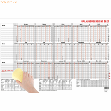 4021819012547 - Urlaubsübersicht für 15 Mitarbeiter beschichtet 44 x 30 cm 15 M