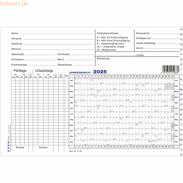 4021819012660 - Urlaubs- und Fehltagekarte A5 quer weiß 2023