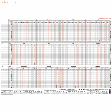 4021819122024 - Urlaubsübersicht 60x42cm 20 Mitarbeiter in Versandverpackung 2023