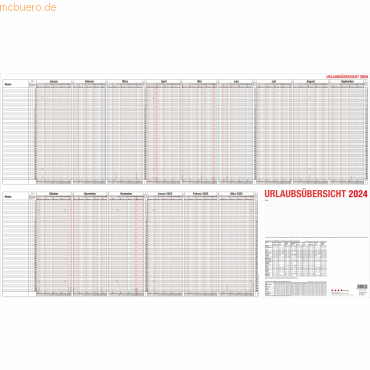 4021819213005 - Urlaubsplaner Nr 1230 15Monate 1Seite für 40 Mitarbeiter 100x60c