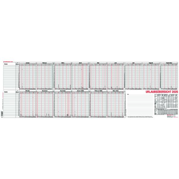 4021819217003 - Urlaubsplaner 12-55 16 Monate   1 Seite 974x31cm für 25 Mitarbeiter 2025 4021819217003 Güss
