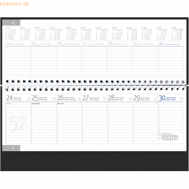 4021819587731 - Schreibtischquerkalender 1 Woche auf 2 Seiten grau Kalendarium 20