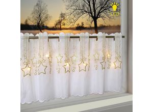 4022236350182 - Scheibengardine DELINDO LIFESTYLE STERNENREGEN Gr 1 gold (weiß goldfarben) B115cm H45cm Microfaser Polyester Gardinen HxB 45x115 mit LED-Beleuchtung Topseller