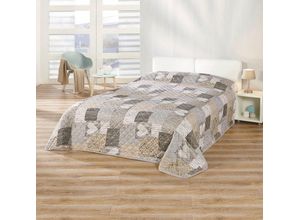 4022236351509 - Tagesdecke DELINDO LIFESTYLE Herzen Tagesdecken Gr B L 220 cm x 240 cm braun Tagesdecken Tagesdecke in Patchwork-Optik mit Herzen OEKO-TEX zertifiziert