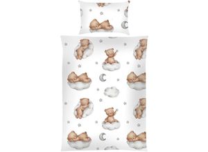 4022378790020 - Bestlivings - Kinder Bettwäsche 2-tlg ( 100x135cm   40x60cm ) Bettdecken Set 100% Baumwolle - Babybettwäsche mit Motiv - Bärchen Wolke - Bärchen