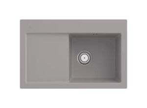 4022693909046 - Flächenbündige Keramikspüle inklusive Ablaufgarnitur mit Handbetätigung Subway 45 flat Fossil Grau 745x475mm - Fossil - Villeroy&boch