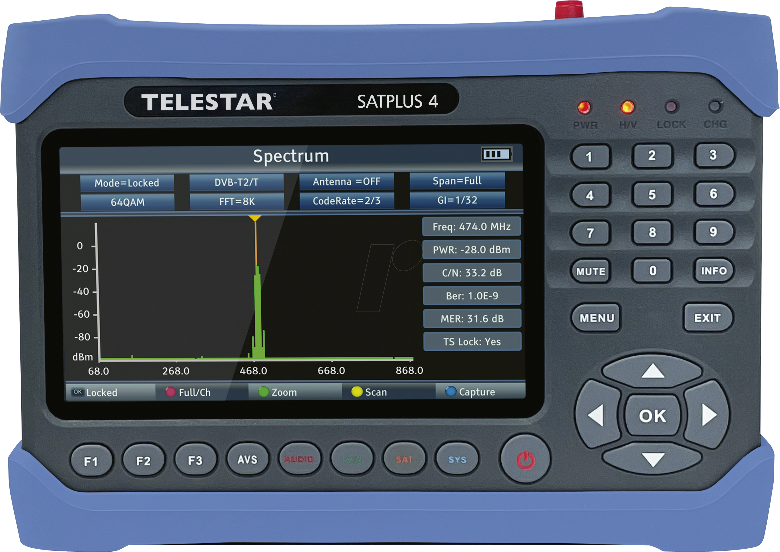 4024035012544 - TELESTAR 5401254 - Pegelmessgerät DVB-S S2 T T2 C MPEG-2 MPEG-4 7 LCD Display