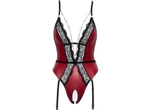 4024144272693 - Body ouvert mit Strapsen edler roter Mattlook mit schwarzer Spitze