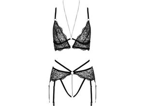 4024144278466 - Bralette plus Straps-String ouvert aus Spitze mit Samtdetails