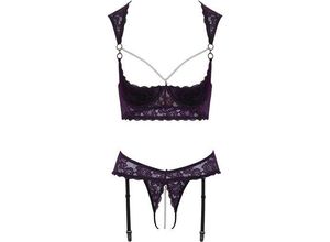 4024144302895 - Hebe plus Straps-String ouvert aus Lila-Stretch-Spitze mit schwarzen Details