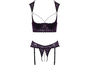 4024144302901 - Hebe plus Straps-String ouvert aus Lila-Stretch-Spitze mit schwarzen Details