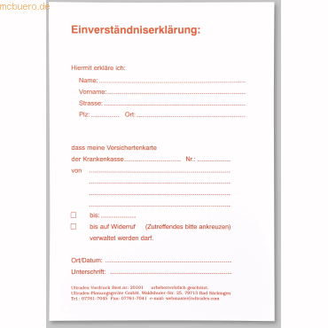 4024158011059 - Einverständnis-Erklärungen B148xH210mm weiß DIN A5 VE 50 Stüc