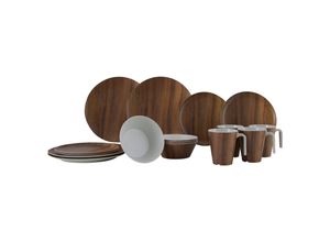 4024374131005 - GIMEX Melamin Geschirr Set Wood Camping Essgeschirr Picknick Teller Holz Optik