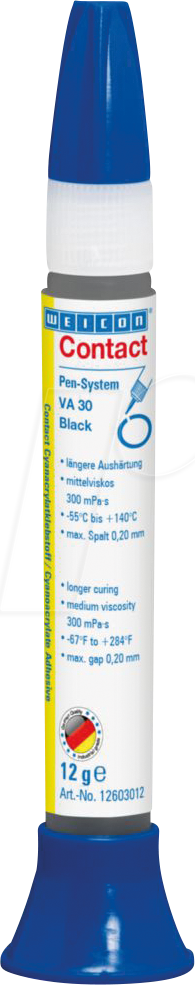 4024596024536 - WEICON 12603012 - Cyanacrylat Kleber Contact VA 30 Black 12 g gummigefüllt