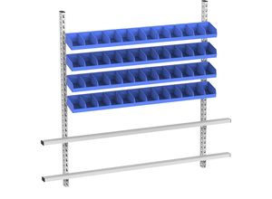 4024733018824 - Tischaufbau mit Sichtlagerkästen Breite 2030 mm 4 Schienen mit 48 Kästen Kästen blau kaiserkraft