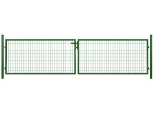 4024785444763 - TETZNER & JENTZSCH - Metall Doppeltor B4000 x H1000 mm inkl Pfosten + Beschlägen RAL6005 grün