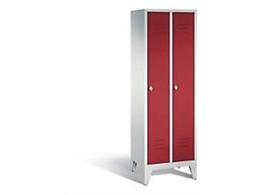 4025314505856 - C+P Garderobenschrank Classic H1850xB610xT500mm Korpus Lichtgrau Türen Rubinrot Abteile 2 Abteilbreite 300mm 2 Fächer Drehriegel