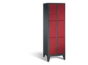 4025314508635 - C+P Schließfachschrank Classic H1850xB610xT500mm Korpus Schwarzgrau Türen Rubinrot Abteile 2 Abteilbreite 300mm Fächer 6 mit Füßen