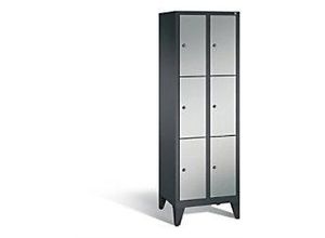 4025314508864 - C+P Schließfachschrank Classic H1850xB610xT500mm Korpus Schwarzgrau Türen Weißaluminium Abteile 2 Abteilbreite 300mm Fächer 6 mit Füßen