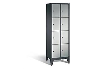 4025314509052 - C+P Schließfachschrank Classic H1850xB610xT500mm Korpus Schwarzgrau Türen Weißaluminium Abteile 2 Abteilbreite 300mm Fächer 8 mit Füßen