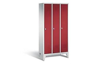 4025314515244 - C+P Garderobenschrank Classic H1850xB900xT500mm Korpus Lichtgrau Türen Rubinrot Abteile 3 Abteilbreite 300mm 3 Fächer Zylinderschloß