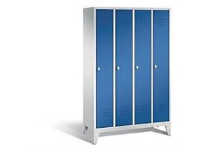 4025314522624 - C+P Garderobenschrank Classic H1850xB1190xT500mm Korpus Lichtgrau Türen Enzianblau Abteile 4 Abteilbreite 300mm 4 Fächer Drehriegel