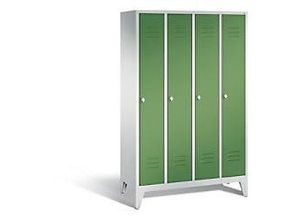 4025314523089 - C+P Garderobenschrank Classic H1850xB1190xT500mm Korpus Lichtgrau Türen Resedagrün Abteile 4 Abteilbreite 300mm 4 Fächer Drehriegel