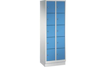 4025314543827 - CLASSIC Fächerschrank mit Sockel 2 Abteile je 5 Fächer Abteilbreite 300 mm lichtgrau   lichtblau