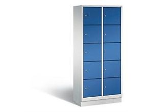 4025314547696 - C+P Schließfachschrank Classic H1800xB810xT500 Korpus Lichtgrau Türen Enzianblau 2 Abteile 10 Fächer