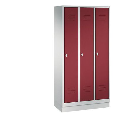 4025314548327 - C+P Garderobenschrank Classic H1800xB900xT500mm Korpus Lichtgrau Türen Rubinrot Abteile 3 Abteilbreite 300 Fächer 3 Drehriegel