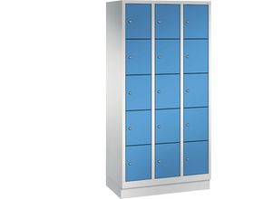 4025314553130 - CLASSIC Fächerschrank mit Sockel 3 Abteile je 5 Fächer Abteilbreite 300 mm lichtgrau   lichtblau