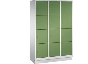 4025314557176 - CLASSIC Fächerschrank mit Sockel 3 Abteile je 4 Fächer Abteilbreite 400 mm lichtgrau   resedagrün